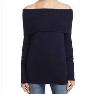 Bloomingdales Aqua Off The Shoulder Sweater Navy